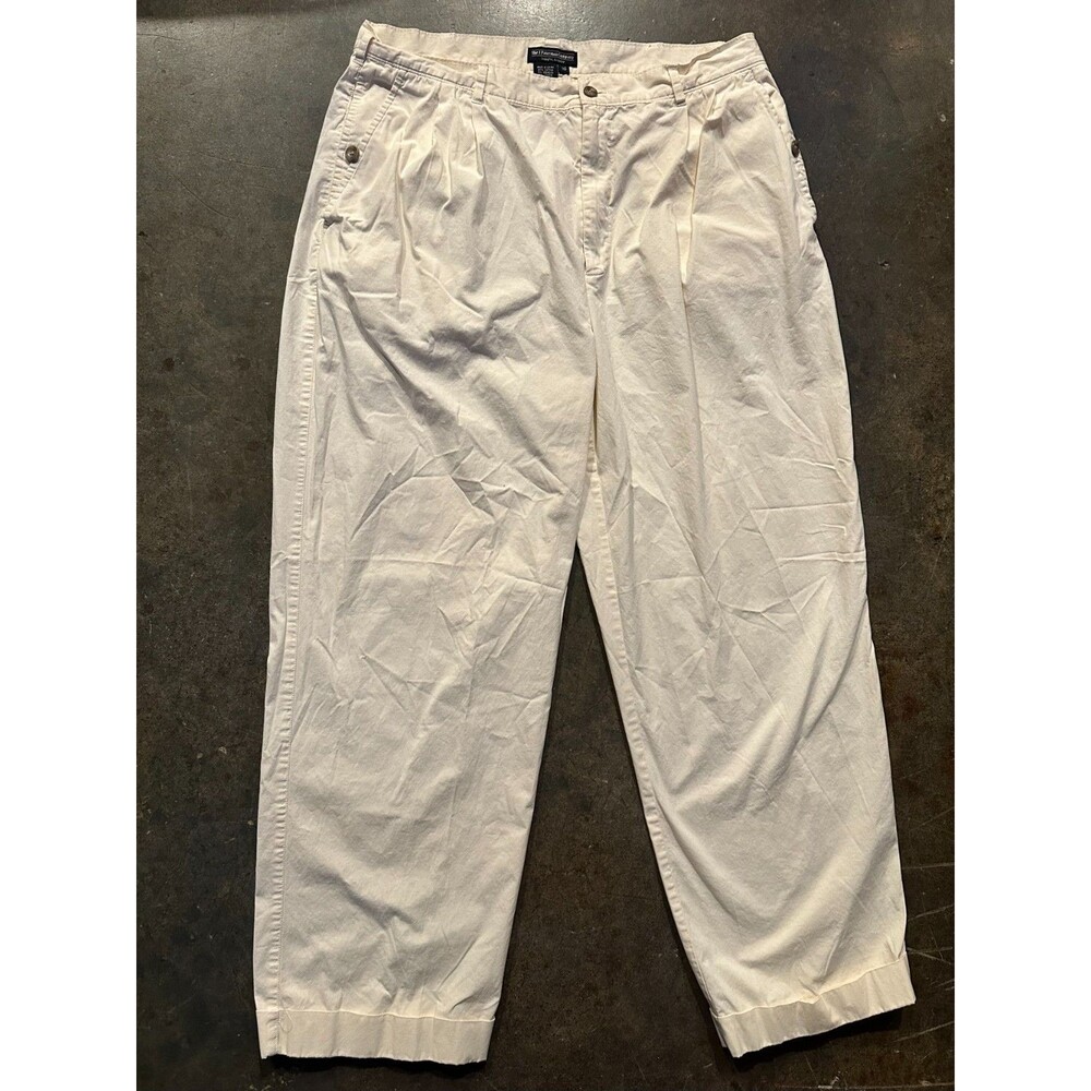 J Peterman Company Pants Mens 36 Cream Pleated Cotton Travel Trousers - Picture 1 of 5